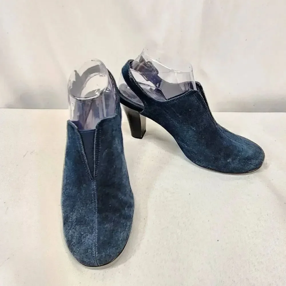 Aerosoles Heelrest Navy Suede Leather Sling Back Heel Shoes Women Size 8